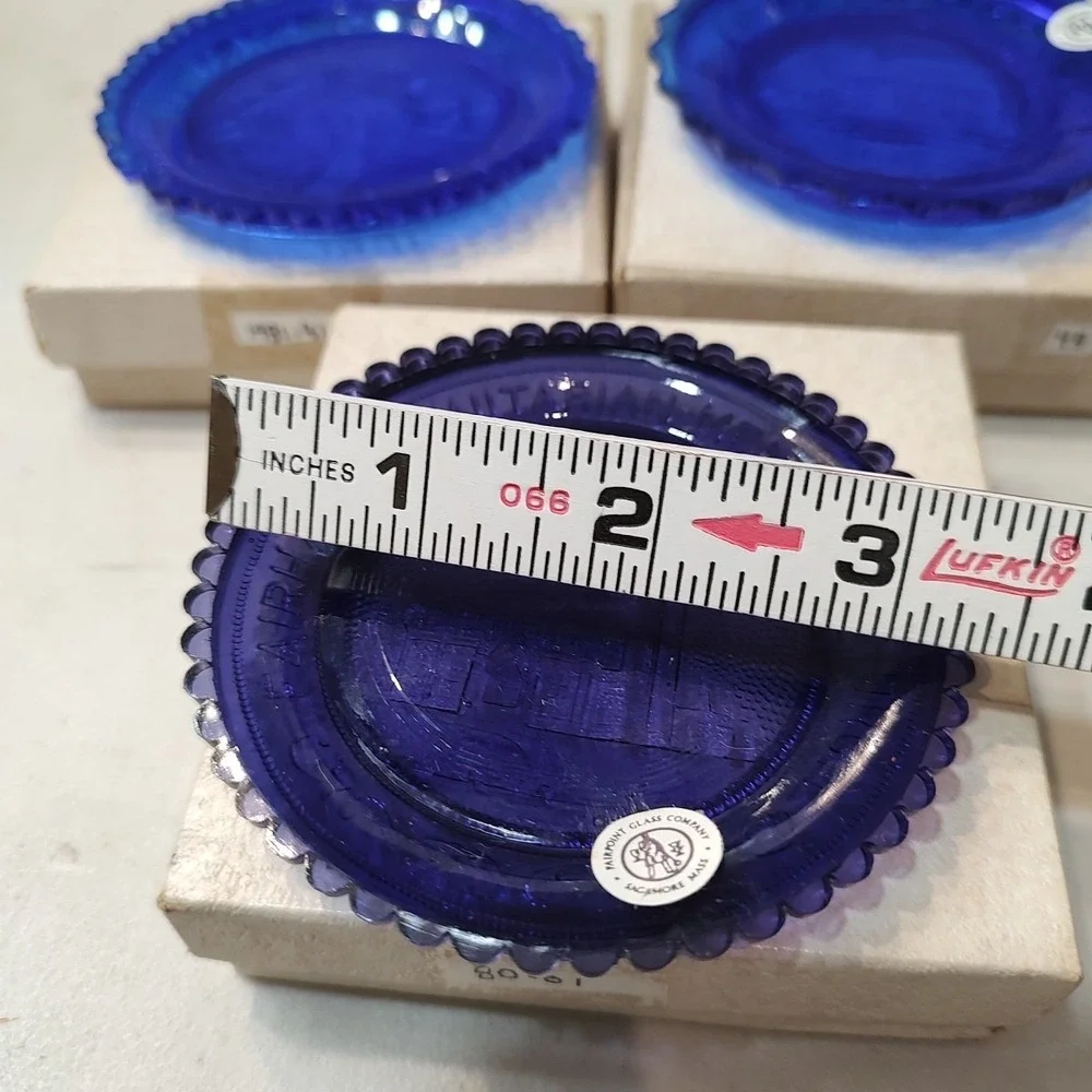Fairpoint Glass Cobalt Blue Souvenir Plates Nantucket NH Set of 3 1981 Scalloped